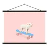 MuchoWow® Textilposter Schwein - Rosa - Skateboard - Blau - Produktbild-Vorschau 1