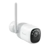 A white security camera with a gray accent and a black lens is shown against a white background. Produktbild-Vorschau