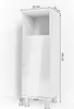 A white high-gloss cabinet with a shelf and a door, shown with dimensions indicated by measurement lines and text. Podgląd zdjęcia produktu
