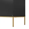 A close-up view of the bottom section of a black sideboard with gold legs, set against a white background. Produktbild-Vorschau