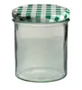 A clear studio shot of a glass jar with a green and white checkered lid. Náhled obrázku produktu
