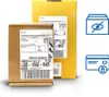 Two shipping boxes, one in front of the other, with shipping labels. Icons for privacy and secure payment are on the right. Podgląd zdjęcia produktu