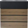 A front view of a mailbox with a wood-grain finish and a black top section. Produktbild-Vorschau