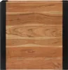 A close-up view of a wooden table with black metal accents. Produktbild-Vorschau