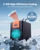 A black and orange VEVOR water chiller unit is shown surrounded by ice cubes and water, with a blue fan graphic emanating from the front. Produktbild-Vorschau