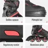 A collage of four close-up images of inline skates, highlighting different features. Podgląd zdjęcia produktu