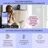 Collage showing a woman relaxing with a cup of tea next to a smartphone displaying a heating app, with graphics about smart home heating features. Voir les images du produit