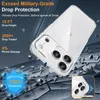 A clear phone case is shown on a cracked, stone-like surface, with debris flying around it, suggesting a drop test. Produktbild-Vorschau