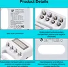 Collage of product details for a USB battery charger. Podgląd zdjęcia produktu