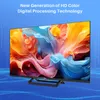 A television displaying a colorful abstract image, set against a blue background with digital patterns. Produktbild-Vorschau