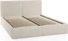 A beige upholstered bed frame with a slatted base, shown from a diagonal angle against a white background. Produktbild-Vorschau
