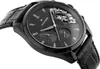 A close-up, angled shot of a black Tommy Hilfiger men's watch with a black leather strap. Produktbild-Vorschau