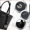Collage of a black leather tote bag with close-up shots of its details and branding. Produktbild-Vorschau