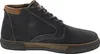 A side view of a dark gray mid-top shoe with brown accents. Voir les images du produit