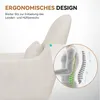A close-up of a beige chair with an overlay showing a diagram of a human spine and text highlighting ergonomic features. Voir les images du produit