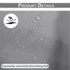 Close-up of a grey fabric with water droplets on it, indicating water resistance. There is also a circular icon with a water droplet and arrows, symbolizing water protection. Text at the top reads "PRODUKT DETAILS" and text at the bottom reads "Doppelseiti Anteprima dell’immagine prodotto