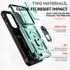 An exploded view of a phone case with callouts for its features and materials. Produktbild-Vorschau