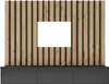 A wall unit with wooden slats and a dark base with drawers. Náhled obrázku produktu