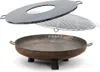 A disassembled fire pit with its grill and lid shown separately. Produktbild-Vorschau