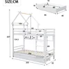 A diagram showing the dimensions of a white bunk bed with drawers and a house-shaped frame. Anteprima dell’immagine prodotto