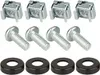 A set of server rack mounting hardware, including cage nuts, screws, and washers, arranged in rows. Voir les images du produit