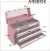 A red tool chest with its lid open, showing multiple drawers and compartments. Dimensions are indicated with lines and numbers. Náhled obrázku produktu