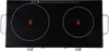 A top-down view of a black electric double burner cooktop with silver handles on a black background. Anteprima dell’immagine prodotto