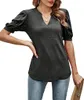 ASKSA Damen T-Shirt V-Ausschnitt PuffäRmel Kurzarm Basic Produktbild-Vorschau 2