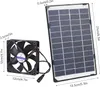A solar panel and a fan are shown side-by-side with dimensions indicated. Produktbild-Vorschau