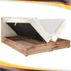 A wooden boxspring bed with the mattress lifted to reveal storage space underneath. Náhled obrázku produktu