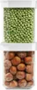 Two stacked transparent storage containers with white lids, one filled with green peas and the other with hazelnuts. Podgląd zdjęcia produktu