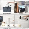 Collage of four images showing a portable electric kettle in different scenarios: business travel, travel, daily office use, and preparing a drink. Produktbild-Vorschau
