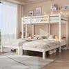 A bedroom with a white triple bunk bed, two beds on the bottom and one on top, with light-colored bedding and pillows. Náhled obrázku produktu