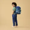 A young boy wearing a backpack stands against a plain background. Produktbild-Vorschau