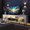 Meuble TV LEADZM avec éclairage RGB, double porte en verre, Voir les images du produit 4