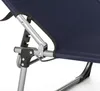 Close-up of the metal frame and navy blue fabric of a folding garden chair. Náhled obrázku produktu