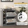 A grey shoe cabinet with open doors, displaying shoes and featuring text overlays highlighting features. Anteprima dell’immagine prodotto