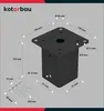 A black metal post anchor with dimensions and screw illustrations. Produktbild-Vorschau