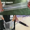 A collage of images showing the strength and transparency of greenhouse film, with a pen being pushed through it and people holding the film. Podgląd zdjęcia produktu