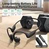 Bone conduction headphones are placed on a wooden floor next to dumbbells, with marketing text and icons in the background. Produktbild-Vorschau