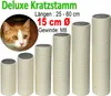 A cat is shown next to several sisal scratching posts of varying heights. Produktbild-Vorschau