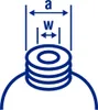 Diagram showing measurements 'a' and 'w' related to a coiled object, likely a fuel canister spout. Anteprima dell’immagine prodotto