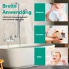 A collage showing a shower-bath faucet, a woman showering, a dog being bathed, and a baby in a bath. Produktbild-Vorschau