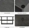 A collage of four images showcasing different aspects of a TV stand, including material texture, a close-up of a foot pad, and a view of the shelving unit. Náhled obrázku produktu