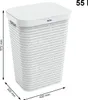 A white laundry basket with dimensions indicated by measurement lines. Produktbild-Vorschau