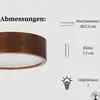 A close-up of a wooden ceiling lamp with measurement details shown next to it. Produktbild-Vorschau