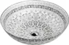 A white porcelain sink with intricate black and gray floral patterns. Produktbild-Vorschau