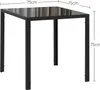 A square table with a glass top and black metal legs, shown from a slightly elevated angle. Produktbild-Vorschau