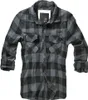 A plaid long-sleeved shirt laid flat against a white background. Produktbild-Vorschau