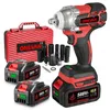 A cordless impact wrench kit with accessories and batteries, presented on a white background. Podgląd zdjęcia produktu